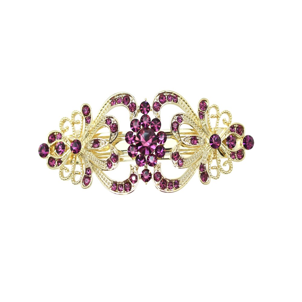 Faship Gorgeous Purple Rhinestone Crystal Floral Hair Barrette