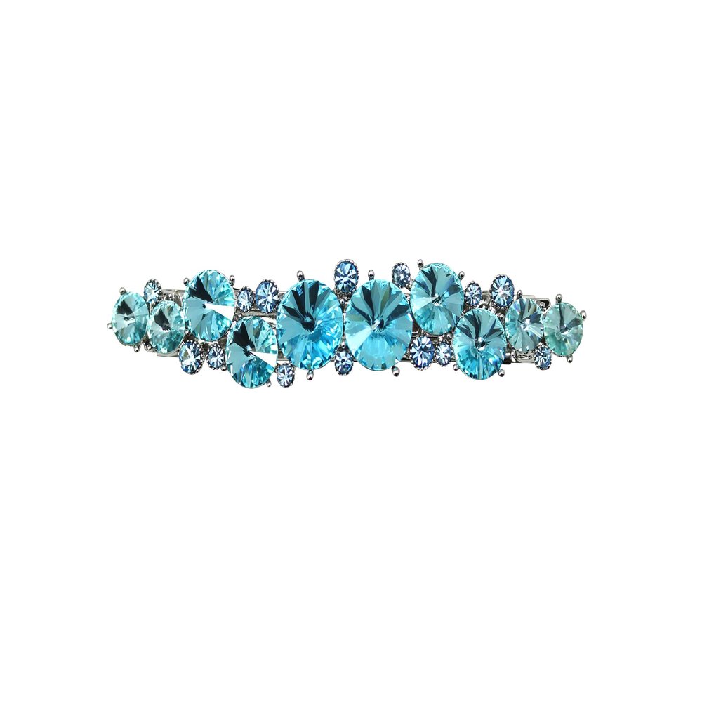 Faship Gorgeous Aqua Premium Rhinestone Crystal Floral Small Hair Barrette Clip