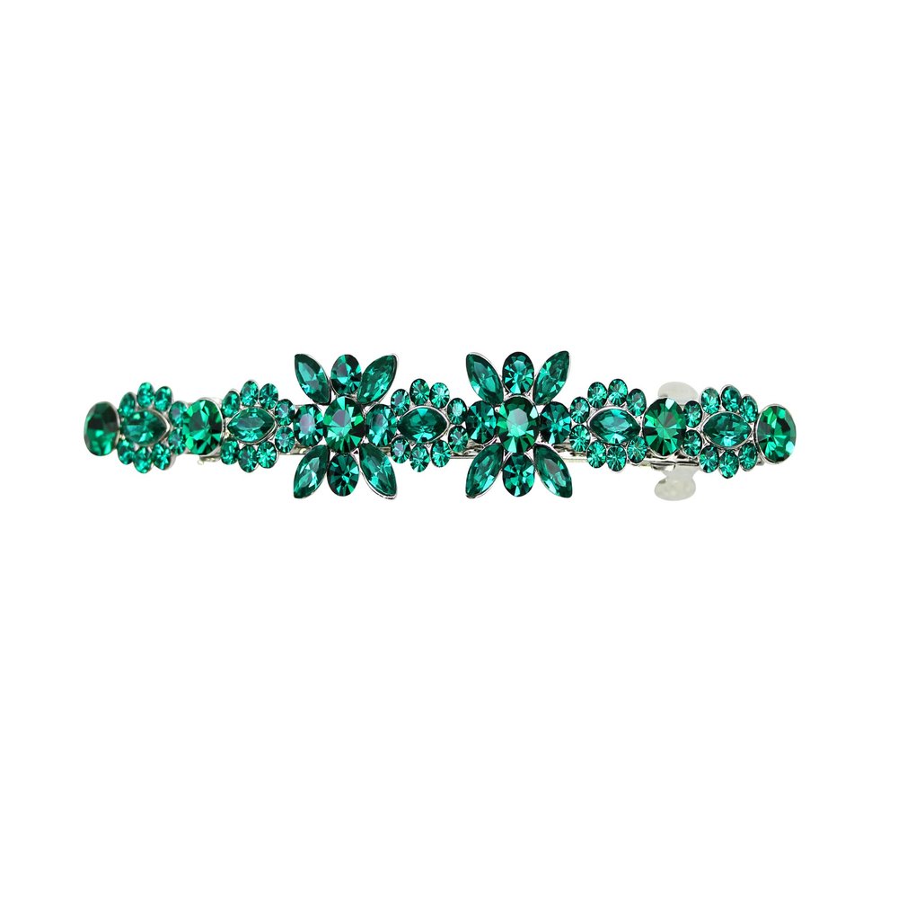 Faship Gorgeous Green Rhinestone Crystal Small Floral Hair Barrette Clip
