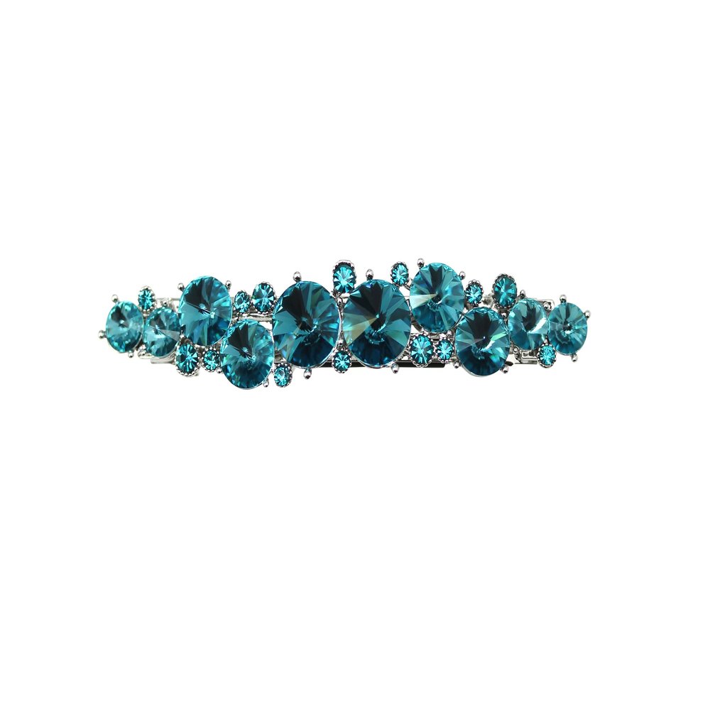 Faship Gorgeous Teal Premium Rhinestone Crystal Floral Small Hair Barrette Clip