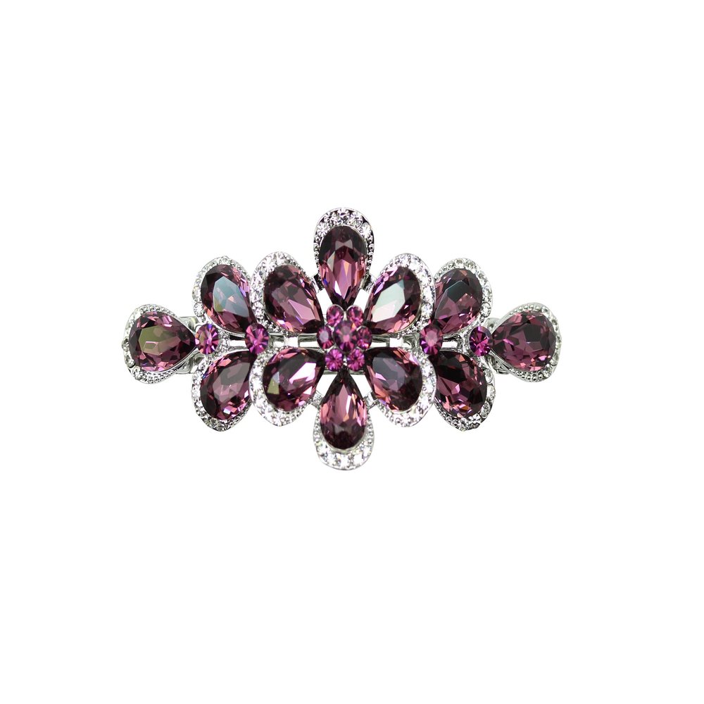 Faship Gorgeous Purple Rhinestone Crystal Floral Hair Barrette Clip