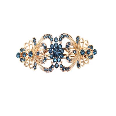 Faship Gorgeous Navy Blue Rhinestone Crystal Floral Hair Barrette