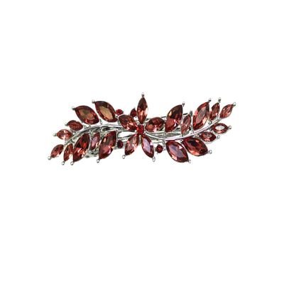 Faship Gorgeous Burgundy Rhinestone Crystal Small Floral Hair Barrette Clip
