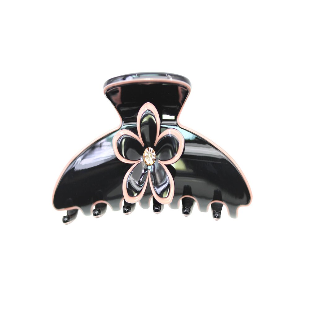 Faship Premium Rhinestone Crystal Black Pink Cellulose Acetate Floral Art Deco Hair Claws Clips