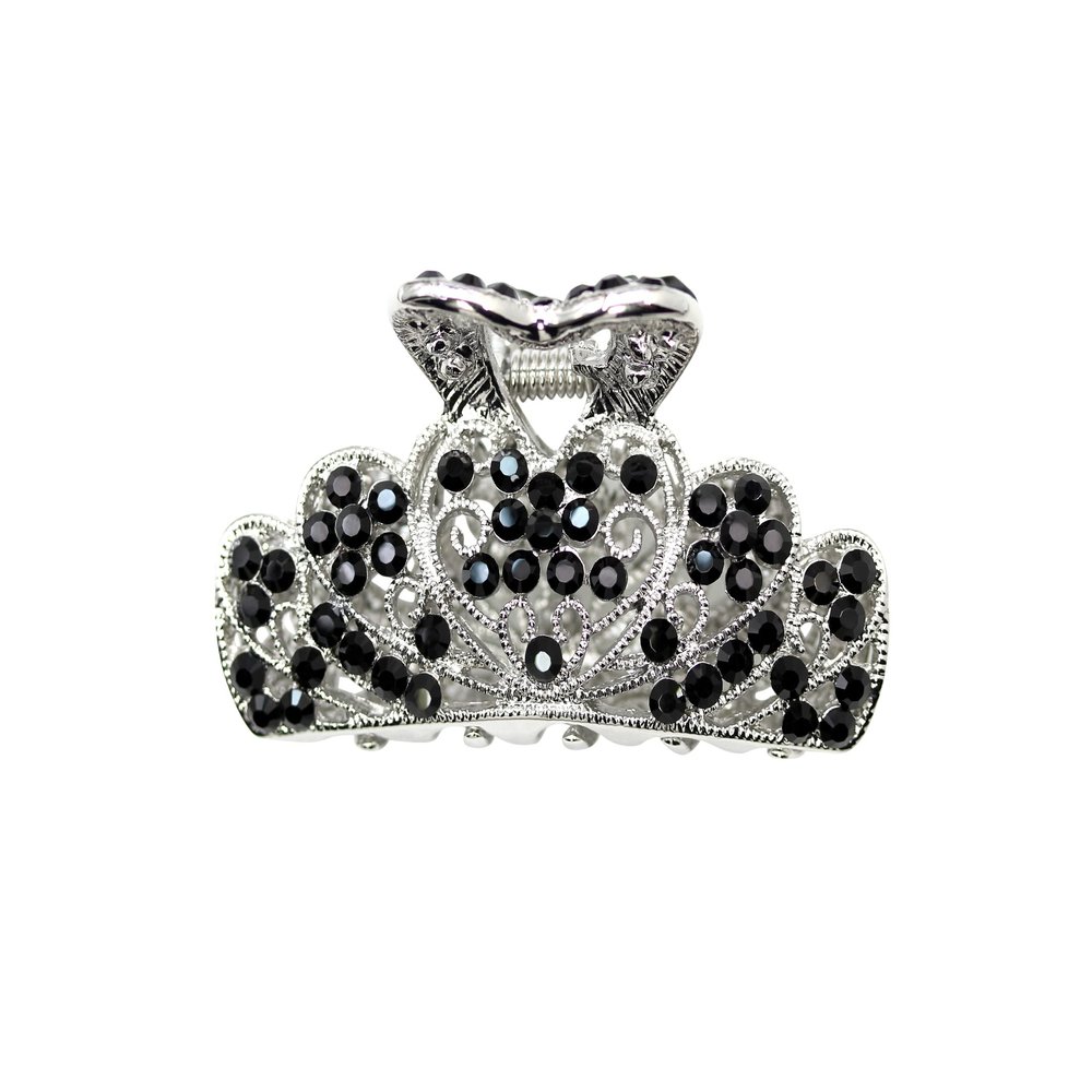 Faship Gorgeous Black Rhinestone Crystal Floral Hair Claw Clips