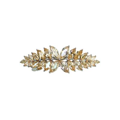 Faship Gorgeous Champagne CZ Crystal Floral Hair Barrette Clip