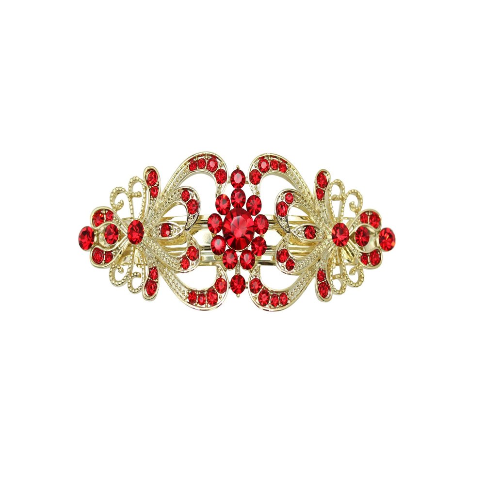 Faship Gorgeous Red Rhinestone Crystal Floral Hair Barrette