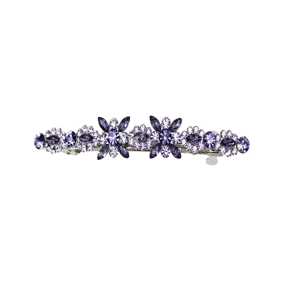Faship Tanzanite Violet Purple Rhinestone Crystal Small Floral Hair Barrette Clip