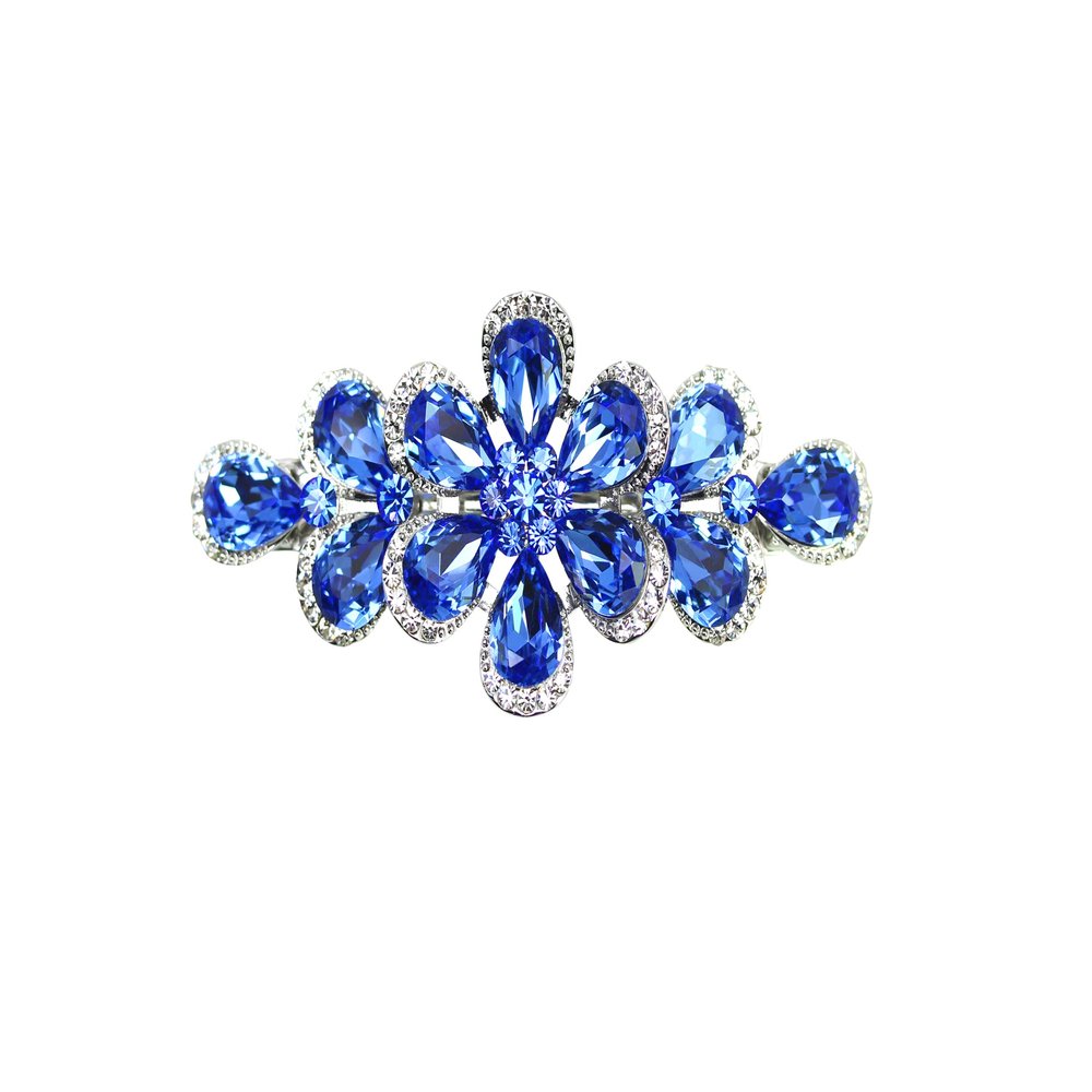 Faship Gorgeous Blue Rhinestone Crystal Floral Hair Barrette Clip