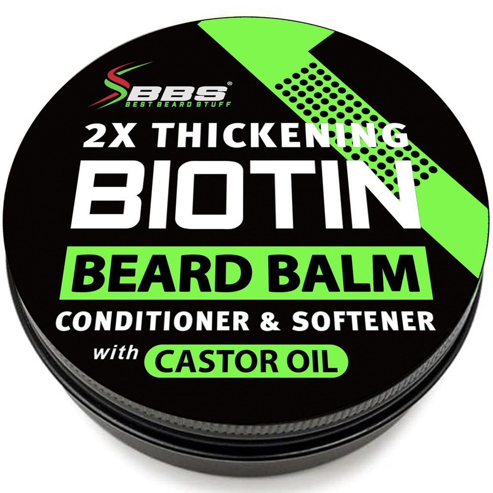 Biotin Beard Balm for Men - 2X Thickening for Beard and Mustache - Organic Mustache Wax with Castor Oil & Meadowfoam  Hydrating Facial Hair Growth Balm & Leave-In Conditioner