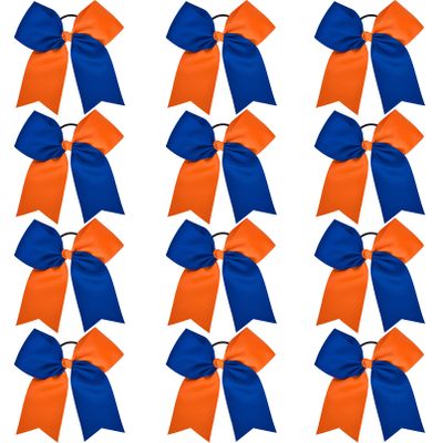 12 Pcs Large Cheer Bows 8" Bulk Hair Bow Accessories with Ponytail Holder for Girls High School College Cheerleading