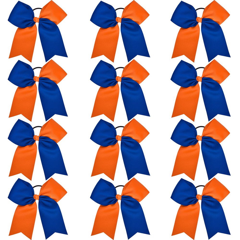 12 Pcs Large Cheer Bows 8" Bulk Hair Bow Accessories with Ponytail Holder for Girls High School College Cheerleading