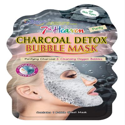 7th Heaven Charcoal Detox Bubble Sheet Face Mask with Purifying Charcoal and Cleansing Oxygen Bubbles for Quick Pore Purification - Ideal for All Skin Types
