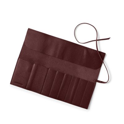 Leatherology Bordeaux Leather Makeup Brush Roll Large Full Grain Leather Organizer 8 Brush Slots with Wrap Closure Travel-Friendly Cosmetic Tool Holder for Beauty Lovers & Makeup Artists