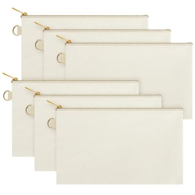 Aspire 6-Pack Canvas Makeup Bags, Blank Cotton Zipper Bags for DIY Craft, 7-3/4 x 4-1/2 Inch (Natural Bag Gold Zipper)
