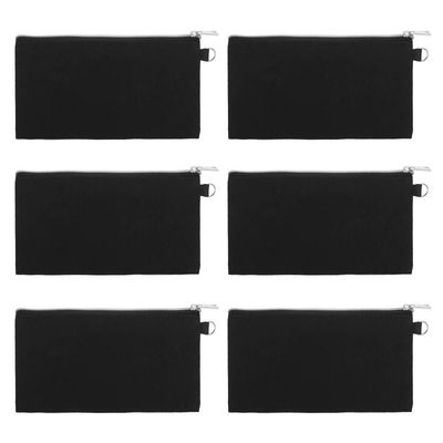 Aspire 6-Pack Canvas Makeup Bags, Blank Cotton Zipper Bags for DIY Craft, 7-3/4 x 4-1/2 Inch (Black Bag Silver Zipper)