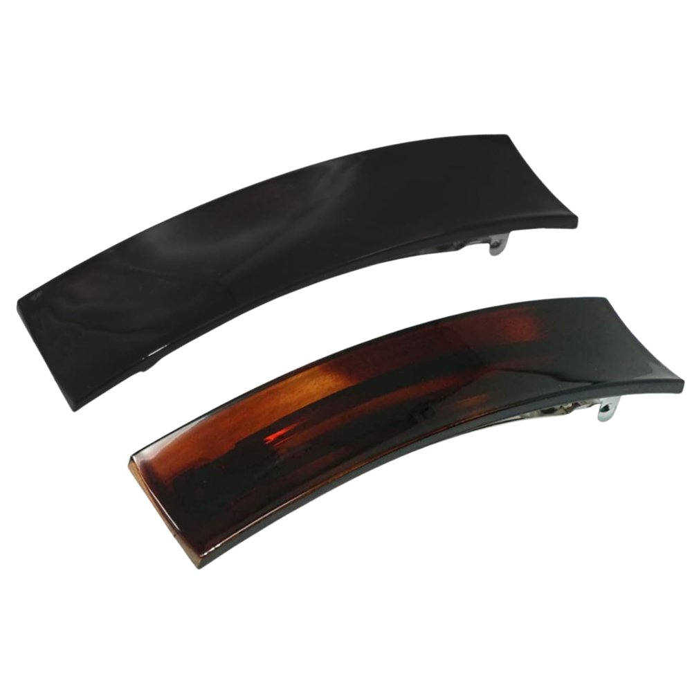 Parcelona French Rectangle Extra Large Set of 2 Tortoise Shell Brown and Black Hair Clips Barrettes Hair Grip for Women and Girls for Thick Hair