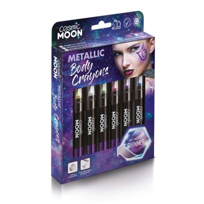 Cosmic Moon - Metallic Face Paint Stick / Body Crayon makeup for the Face & Body - 0.12oz - Easily create metallic designs like a pro! - Gift Set - Includes: Pink, Gold, Blue, Green, Silver, Purple