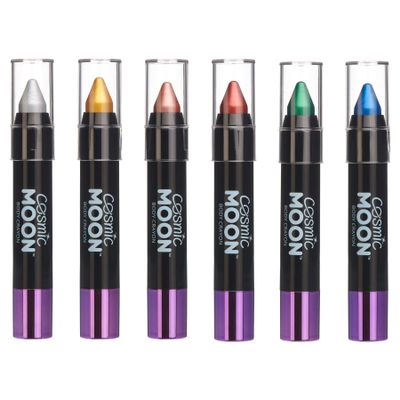 Cosmic Moon - Metallic Face Paint Stick/Body Crayon makeup for Face & Body 0.12oz - Easily create metallic designs like a pro! - Set of 6 colours