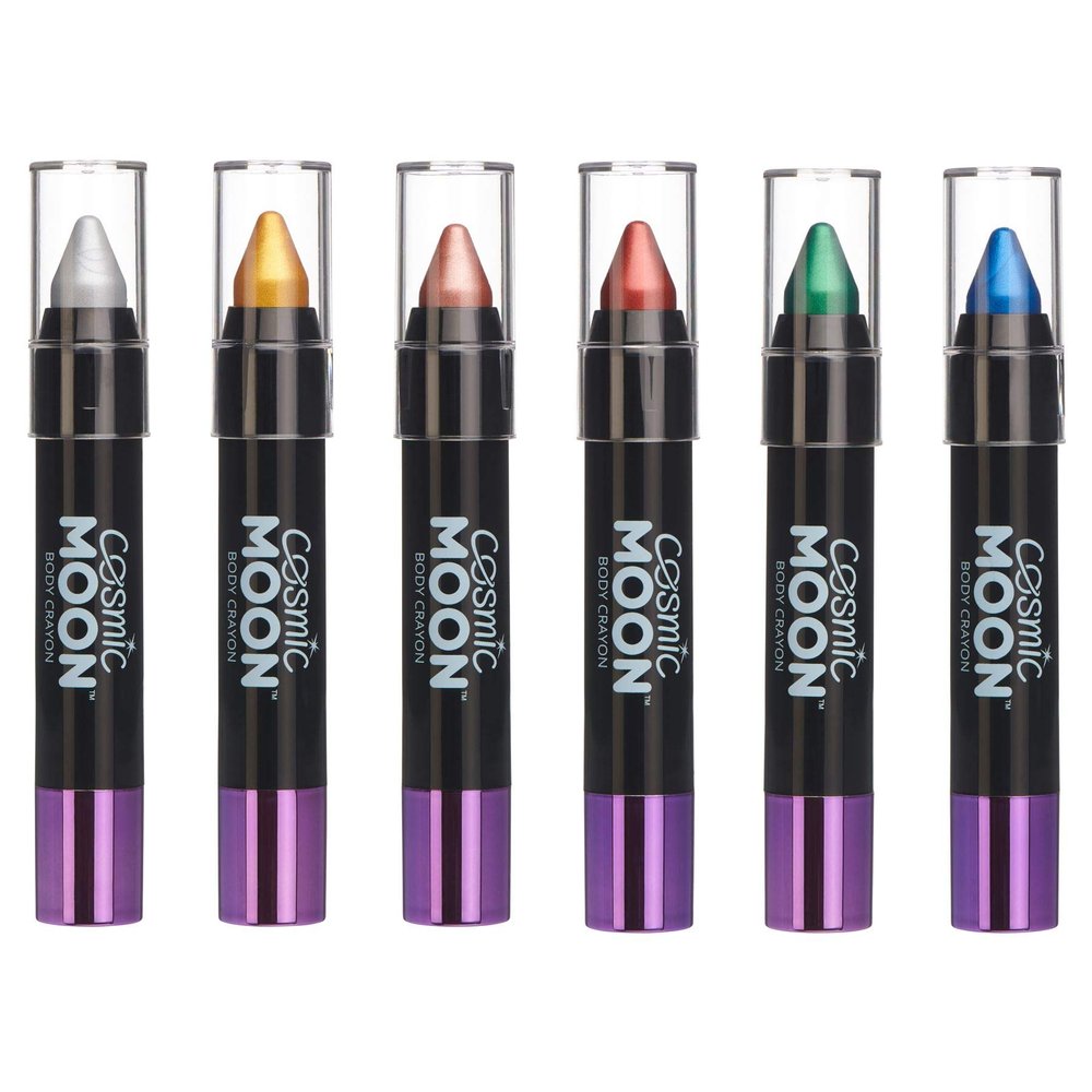 Cosmic Moon - Metallic Face Paint Stick/Body Crayon makeup for Face & Body 0.12oz - Easily create metallic designs like a pro! - Set of 6 colours