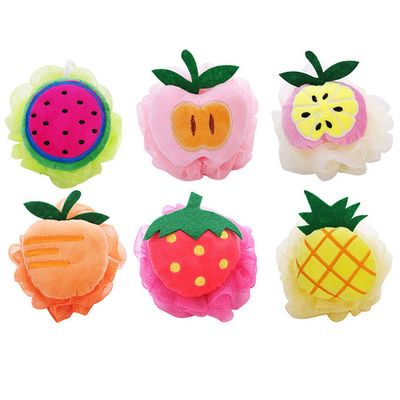 4pcs Fruit Shape Bath Sponge Cute Mesh Sponge Shower Ball Body Scrubber for Women Girls (Random Pattern)