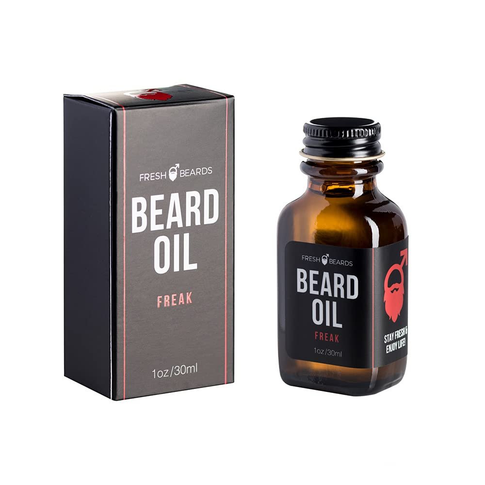 Fresh Beards Freak Beard Oil - Lemon, Orange, and Bergamot Fragrance - Scented Mens Beard and Mustache Oil - Soothing Anti-Itch Moisturizer & Softener for Dandruff Prevention and Healthy Beard Growth