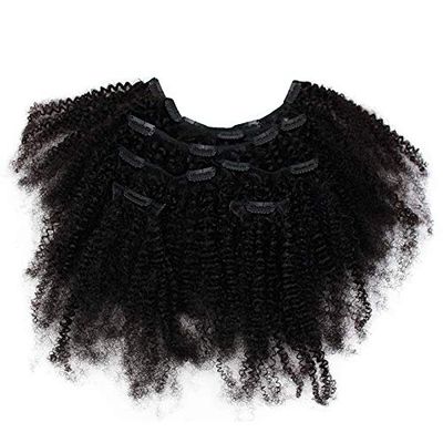 Funtress 4B 4C Afro Kinky Curly Clip Ins Human Hair Extensions Clip-in Full Head 7 Pcs 120G 16 Clips Mongolian Virgin Hair For Black Women African American Clip Ins Natural Color Remy Hair (20 Inch)