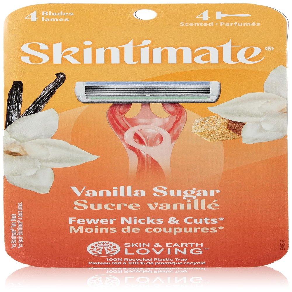 Skintimate Warm Vanilla Sugar Disposable Razor for Women, Gently Exfoliates, Four Blades are Designed to Prevent Nicks and Cuts, 3 Count (Pack of 1)