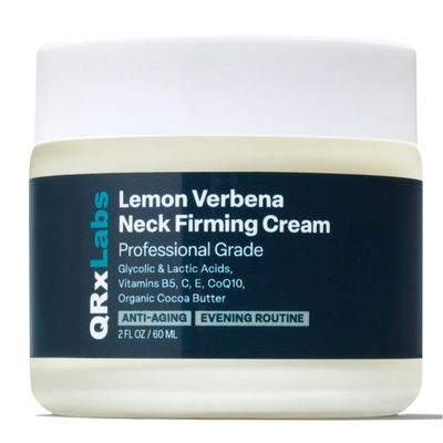 QRxLabs Lemon Verbena Neck Firming Cream  Tightening & Lifting Moisturizer for Loose, Wrinkled or Sagging Skin, Decollete & Chest  Best to Prevent Turkey/Crepe Neck  2 fl oz