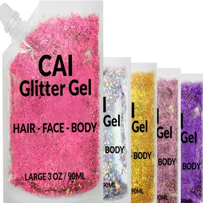 Face, Body & Hair Glitter Gel  Halloween Glitter for Kids and Women  3 Oz Cosmetic-Grade Gel w/Moon & Stars for Festivals & Halloween Party, Easy Apply & Wash Off - Unicorn 5Pack