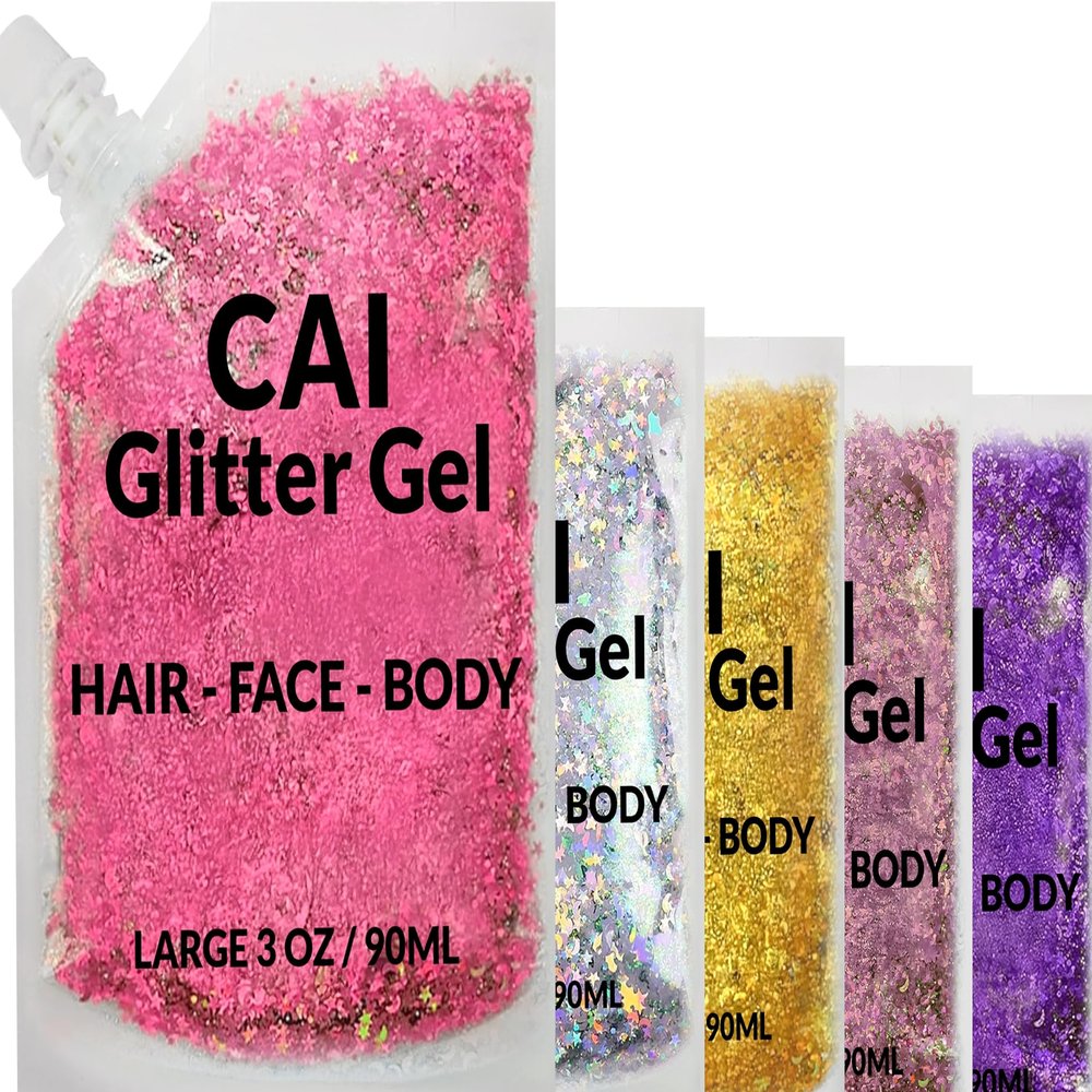 Face, Body & Hair Glitter Gel  Halloween Glitter for Kids and Women  3 Oz Cosmetic-Grade Gel w/Moon & Stars for Festivals & Halloween Party, Easy Apply & Wash Off - Unicorn 5Pack