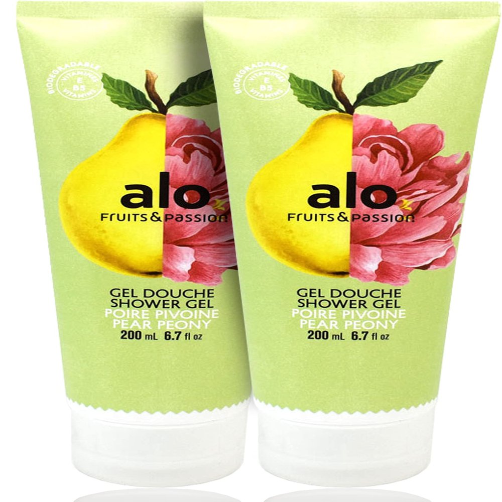 (FRUITS & PASSION) SHOWER GEL [PEAR PEONY] 200ML 2 pcs Bundle, Shower Gel with vitamin E and Antioxidant product, biodegradable formula (200ML / 6.76 Fl. Oz) by ALO