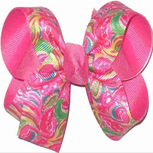 Rainbows By Paulette OV-2574M Medium Lilly Pultizer Flamingos Double Layer Bow