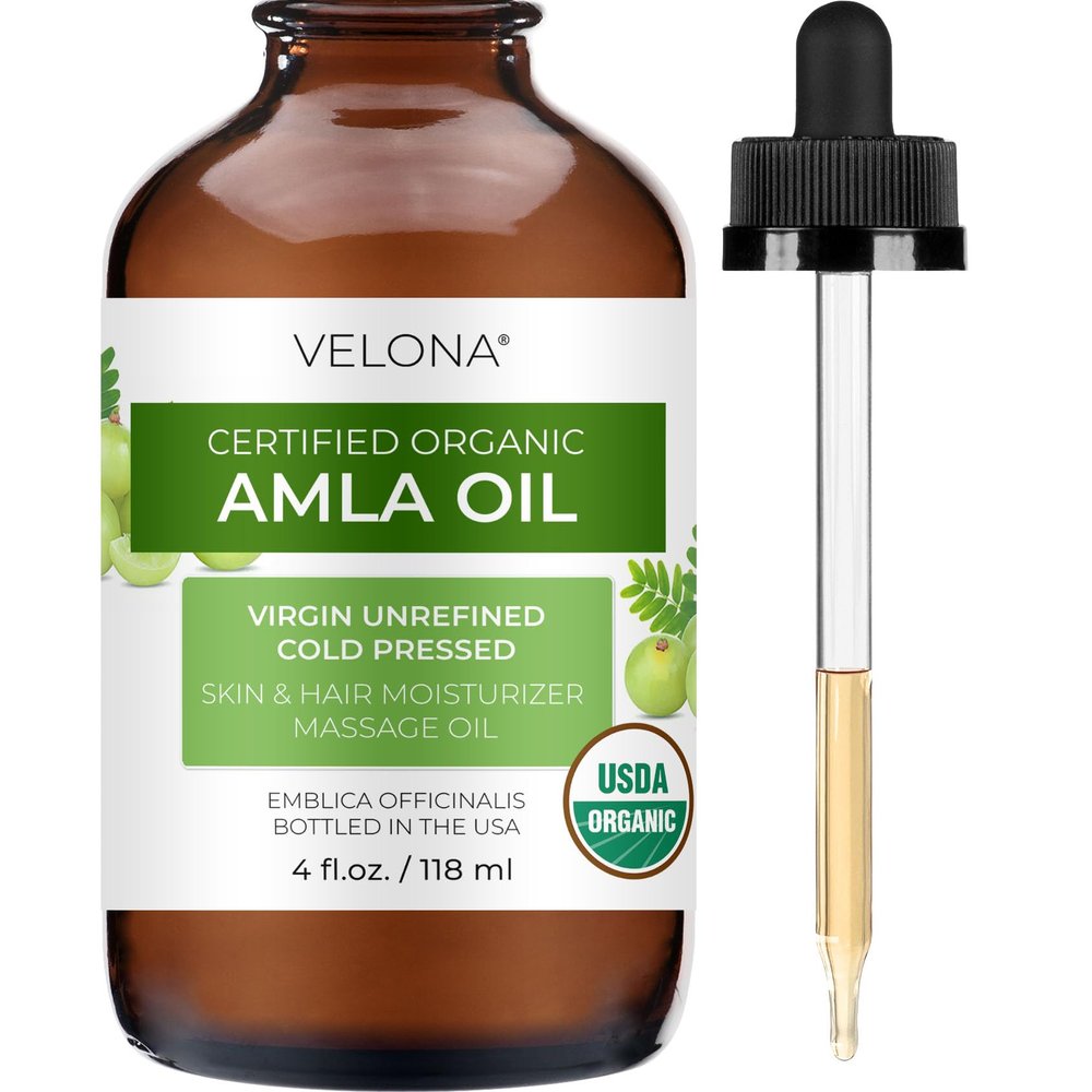 velona Amla Oil USDA Certified Organic - 4 Fl Oz | 100% Pure and Natural Carrier Oil | Extra Virgin, Unrefined, Cold Pressed