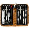 3 Swords Germany  brand quality 8 piece manicure pedicure grooming kit set for professional nail care with synthetic leather case ostrich cognac - Made in Germany view 1