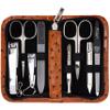 3 Swords Germany - brand quality 8 piece manicure pedicure grooming kit set synthetic leather case ostrich cognac - Made in Germany view 1