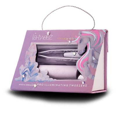 La-tweez Pro Illuminating Tweezers & Mirrored Carry Case with Diamond Dust Tips, Unicorn, 0.5 pound
