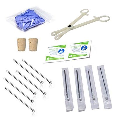 16PCS Nose Piercing Kit, Fishtail Rings, Disposable Forcep Body Piercings Kits