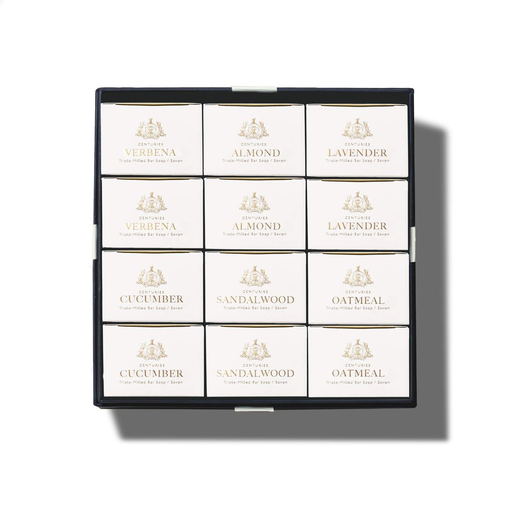 Caswell-Massey Natural Bar Soap Gift Set - Centuries Collection 4 Scent - Plant-Based Formula with Essential Oils - Made in USA - Moisturizing Triple-Milled Body Soap Bars for Men & Women, 12 x 5.8 oz