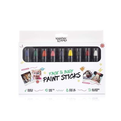Face and Body Paint Sticks - Costume, Halloween and Club Makeup - Safe for all Skin Types - Easy On and Off - by Splashes & Spills (NON-UV Children's Paint Sticks Box-set)