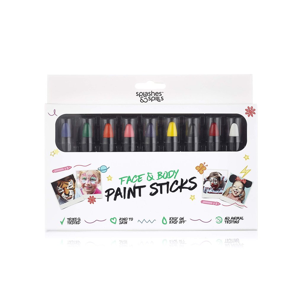 Face and Body Paint Sticks - Costume, Halloween and Club Makeup - Safe for all Skin Types - Easy On and Off - by Splashes & Spills (NON-UV Children's Paint Sticks Box-set)