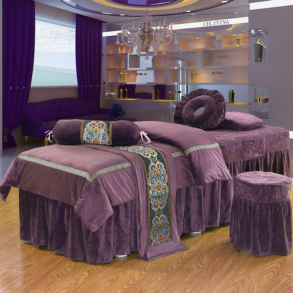 AMY Massage Table Sheet Sets Spa Beauty Bed Cover, Beauty Bedspreads European Solid Color Salon Spa Massage Bed Cover Black-A 70x185cm(28x73inch)
