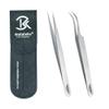 2PCS Japanese Stainless Steel, Eyelash Extension Tweezers, Matt Finish,Black Magnetic Double Tweezers Pouch (RT-15DT10) view 1