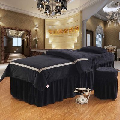 AMY Massage Table Sheet Sets Spa Beauty Bed Cover, Beauty Bedspreads European Solid Color Salon Spa Massage Bed Cover Black-Black 70x185cm(28x73inch)