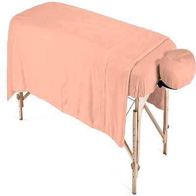 600 Thread Count 100% Egyptian Cotton 3-Piece Massage Table Spa Sheet Set (Peach Solid)