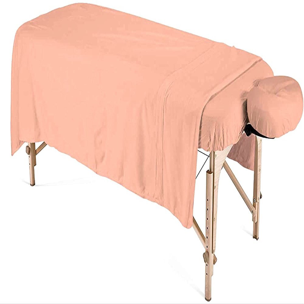 600 Thread Count 100% Egyptian Cotton 3-Piece Massage Table Spa Sheet Set (Peach Solid)
