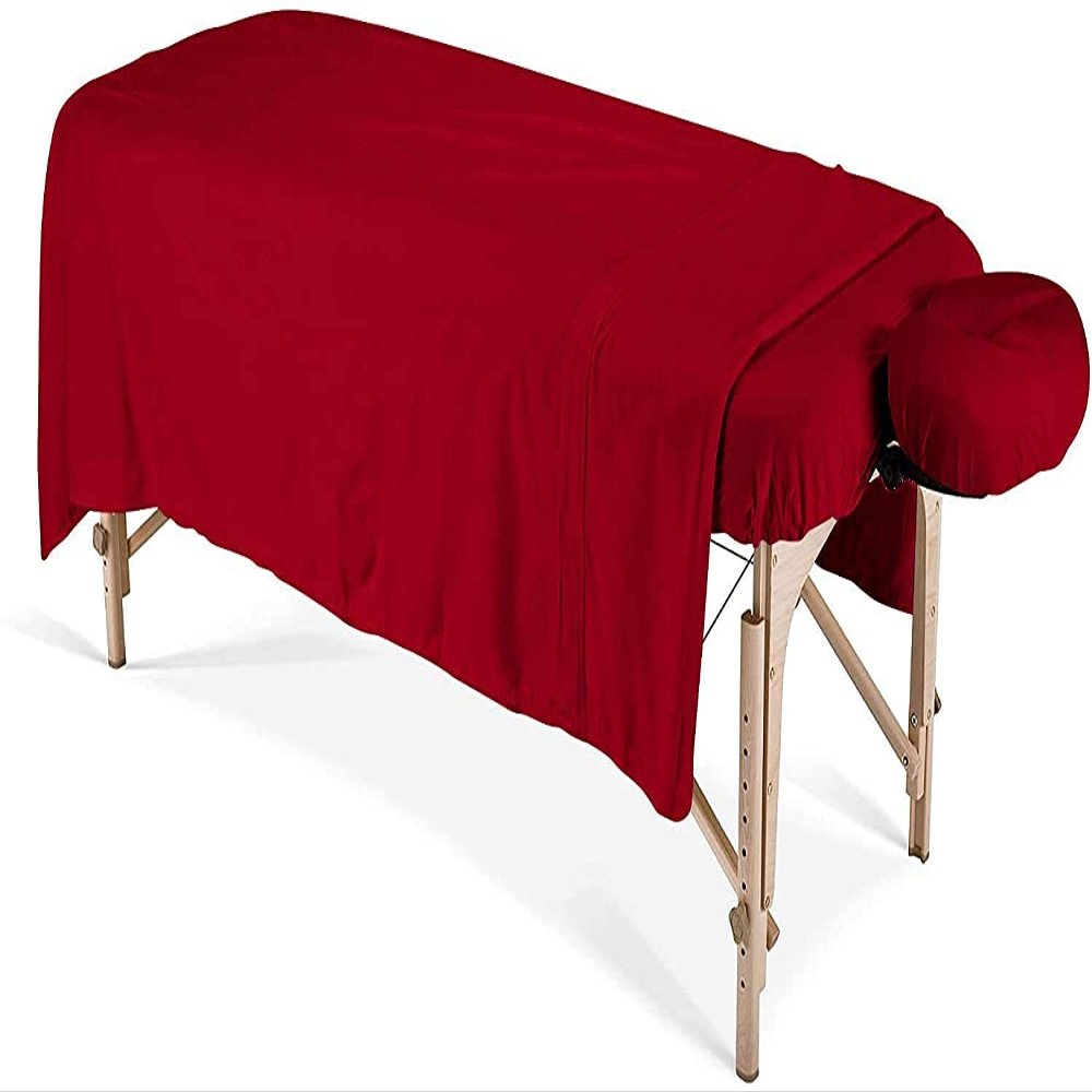 600 Thread Count 100% Egyptian Cotton 3-Piece Massage Table Spa Sheet Set (Red Solid)