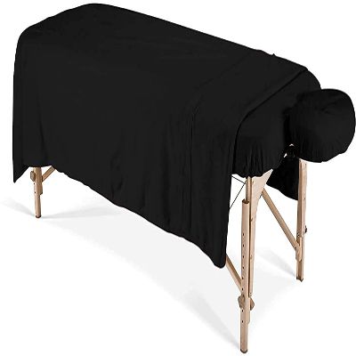 600 Thread Count 100% Egyptian Cotton 3-Piece Massage Table Spa Sheet Set (Black Solid)