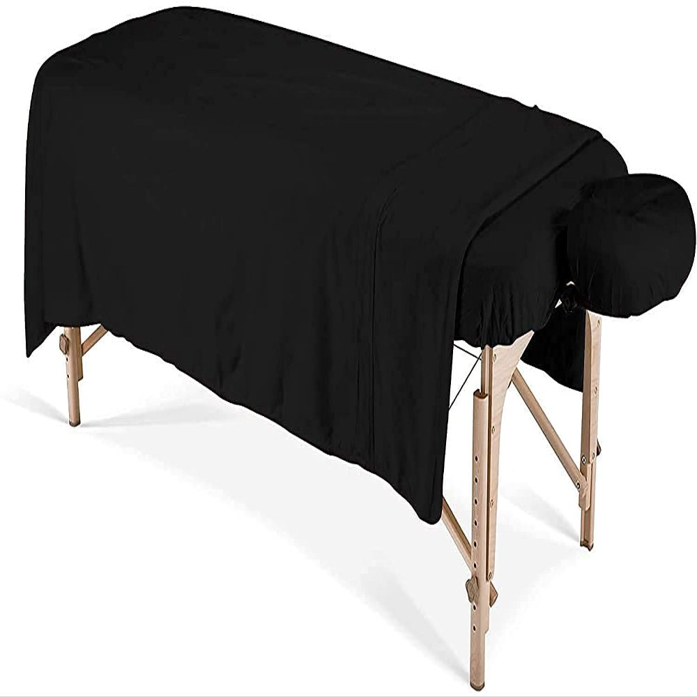 600 Thread Count 100% Egyptian Cotton 3-Piece Massage Table Spa Sheet Set (Black Solid)