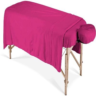 600 Thread Count 100% Egyptian Cotton 3-Piece Massage Table Spa Sheet Set (Hot Pink Solid)